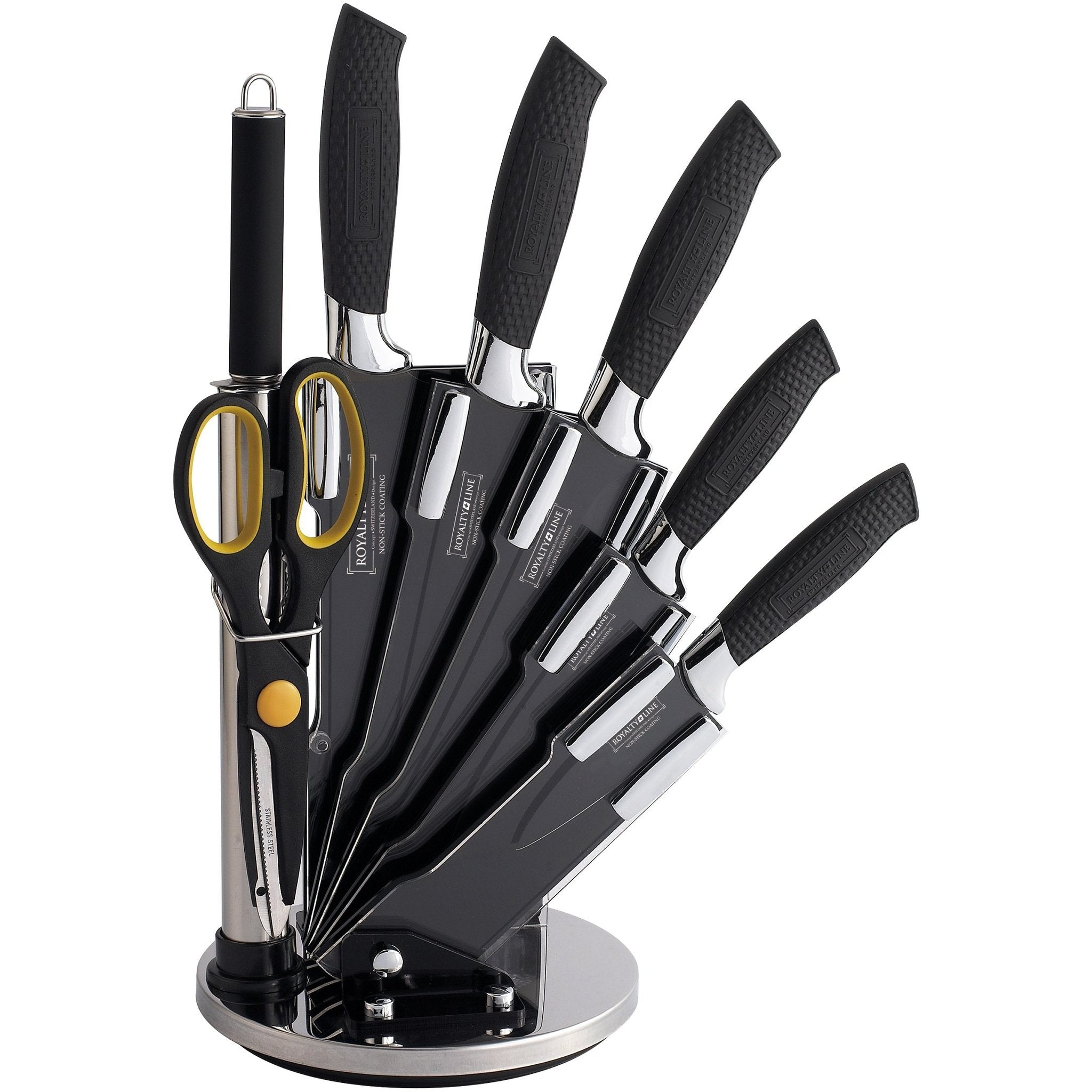 Royalty Line 8-Piece Non-Stick Knife Set with Stand RL-BLK8W