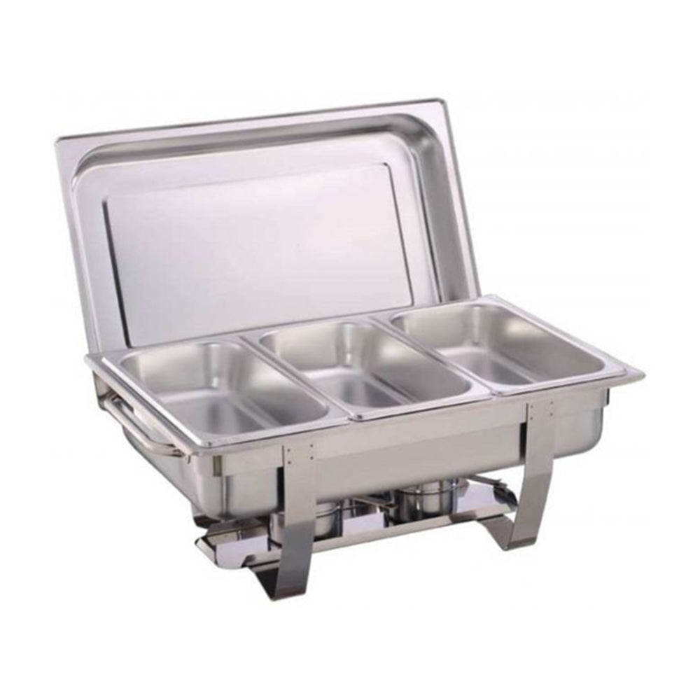 Stainless Steel Triple Pan Buffet - Catering Chafing Dish with Two Burners