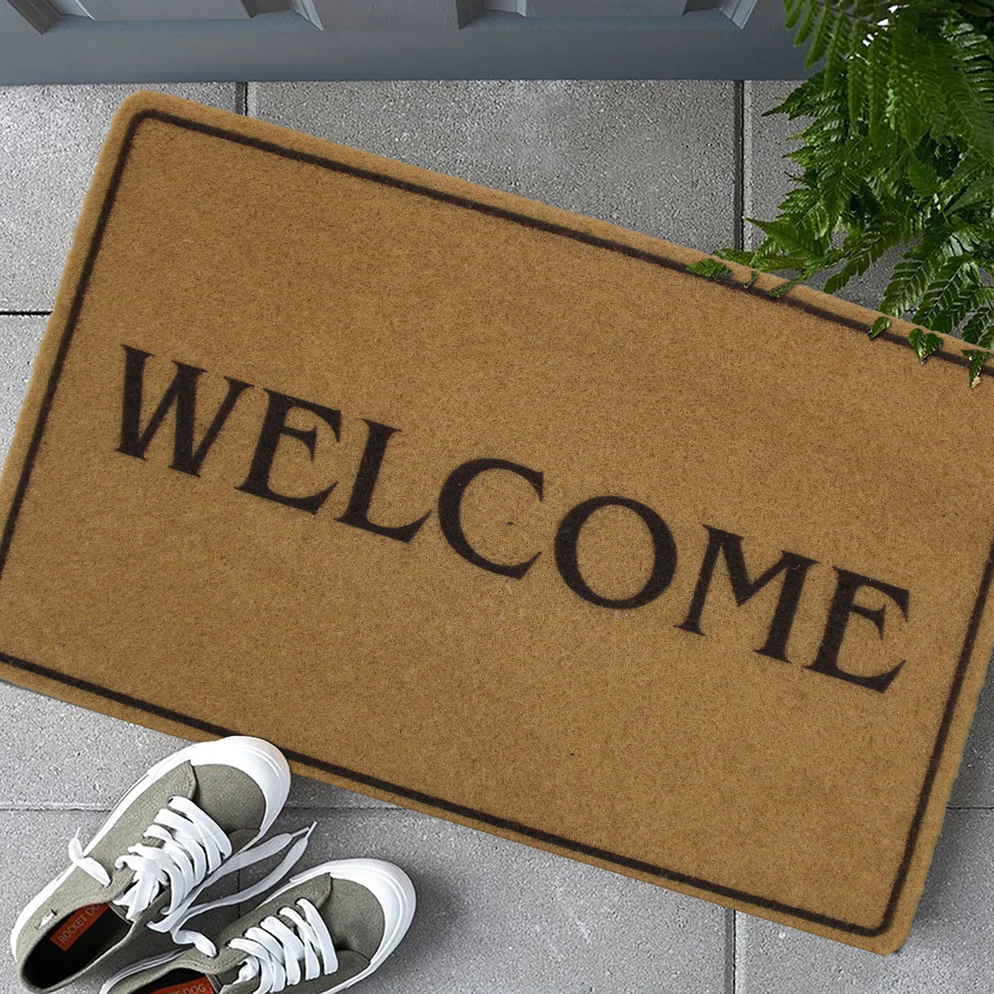 60cm x 39cm Durable Non Shedding Synthetic Coir Floor Mat - Welcome