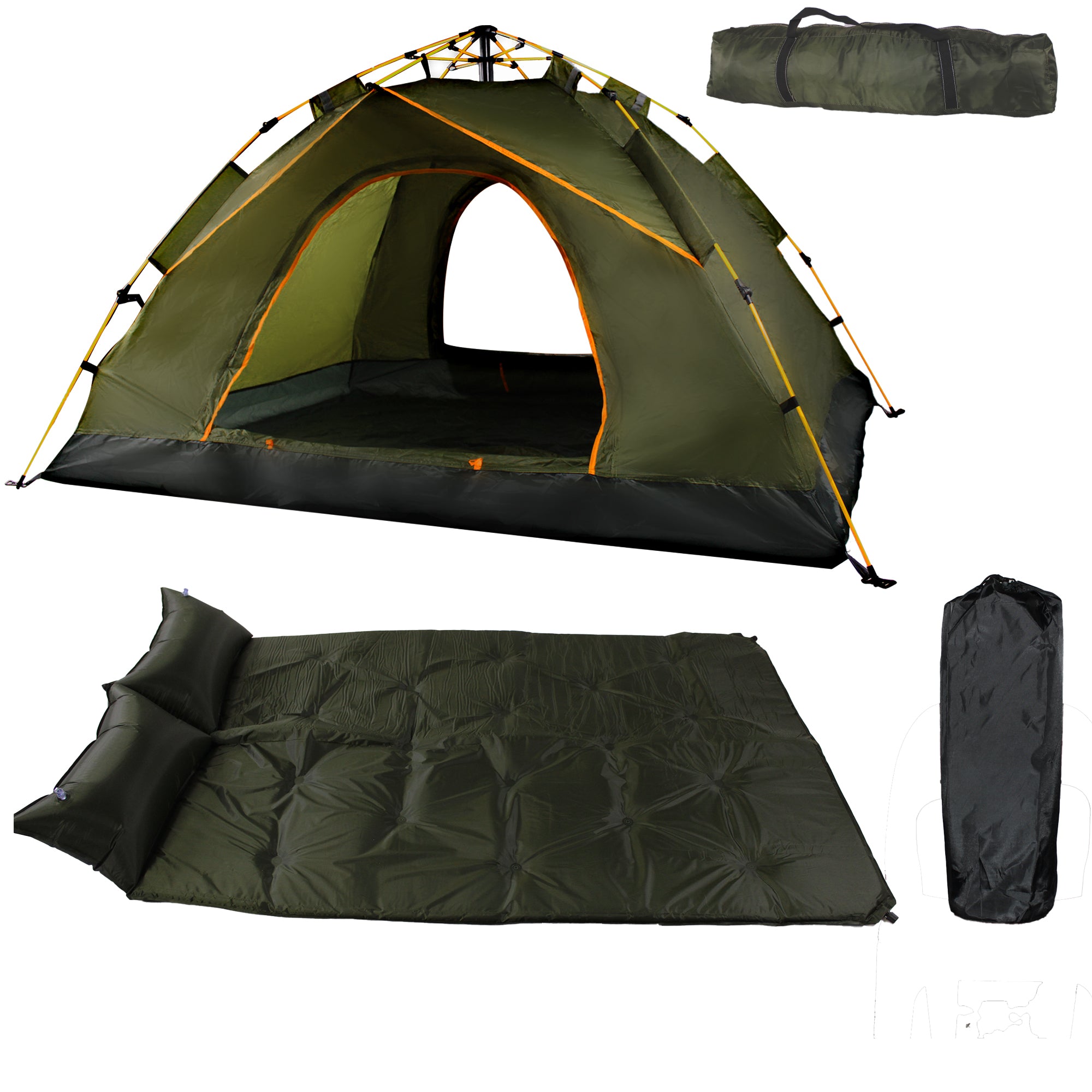 205X130cm Waterproof 2 Man Instant Tent with Self-Inflating Double Mattress