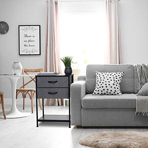 LMA Branded Economical Metal Frame & Fabric - 2 Drawer Bedside Cabinet