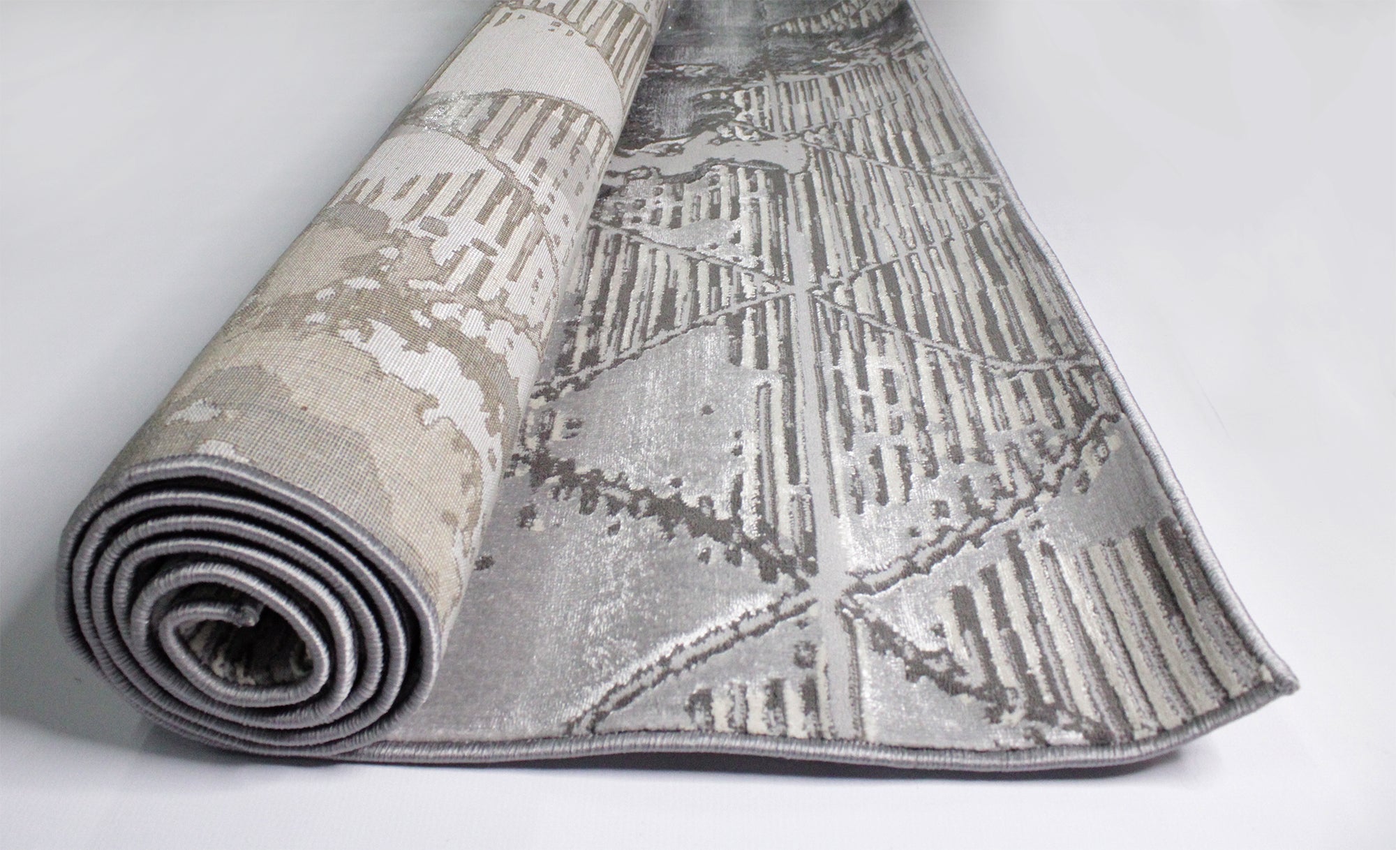 230x160 Babil Textured Geometric Turkish Rug with Shimmering Yarn Grey / L. Grey 5770A