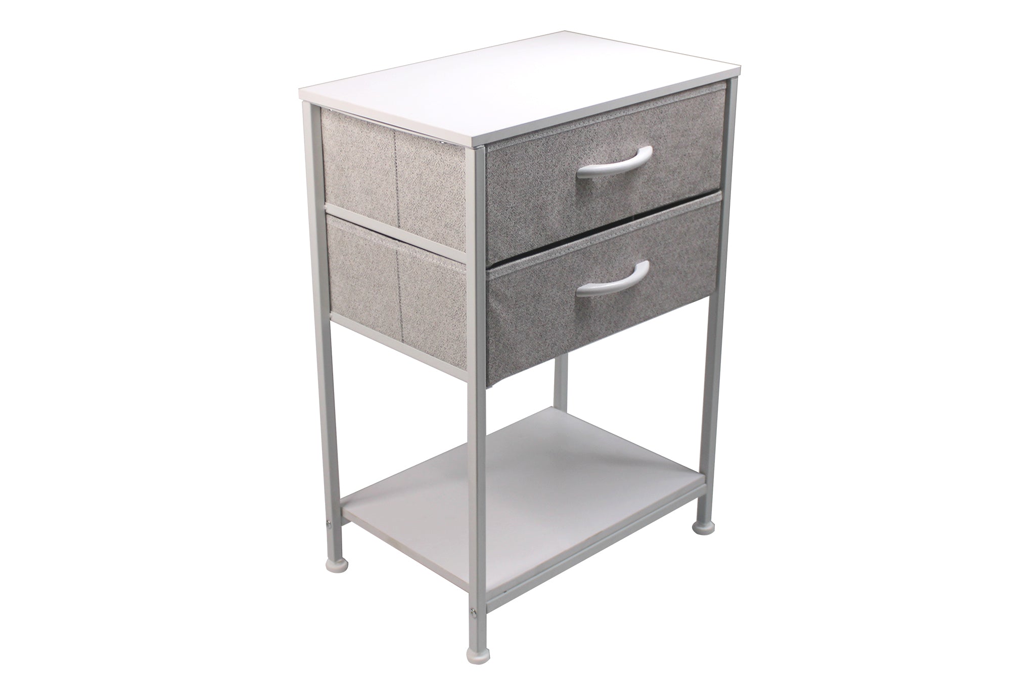 LMA Branded Economical Metal & Fabric - 2 Drawer Bedside Cabinet WHT/GRY
