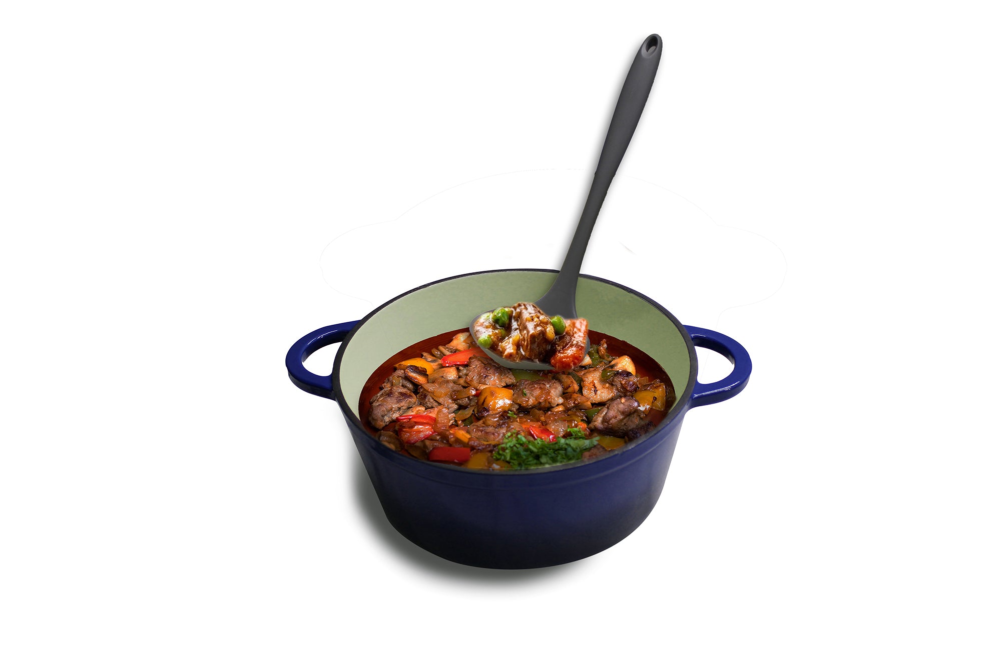 LMA Branded - 10 Piece Cast-Iron Cookware Pots & Silicone Kitchen Utensil Set