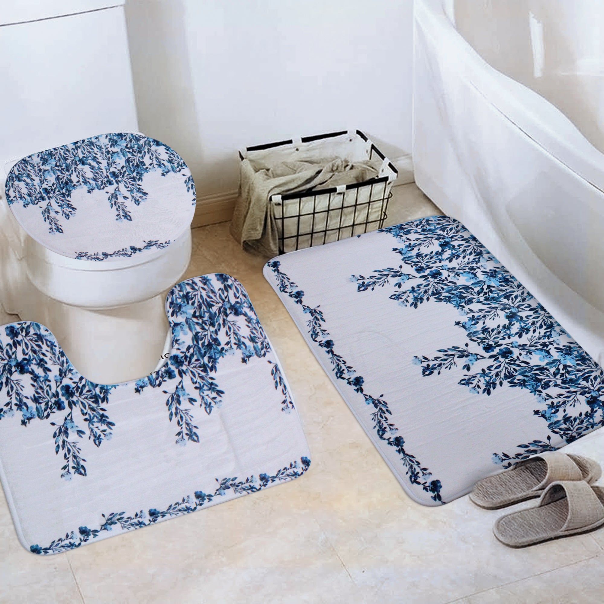LMA 180cm Floral Fantasy Fabric Shower Curtain & 3 Piece Toilet Cover & Mat Set