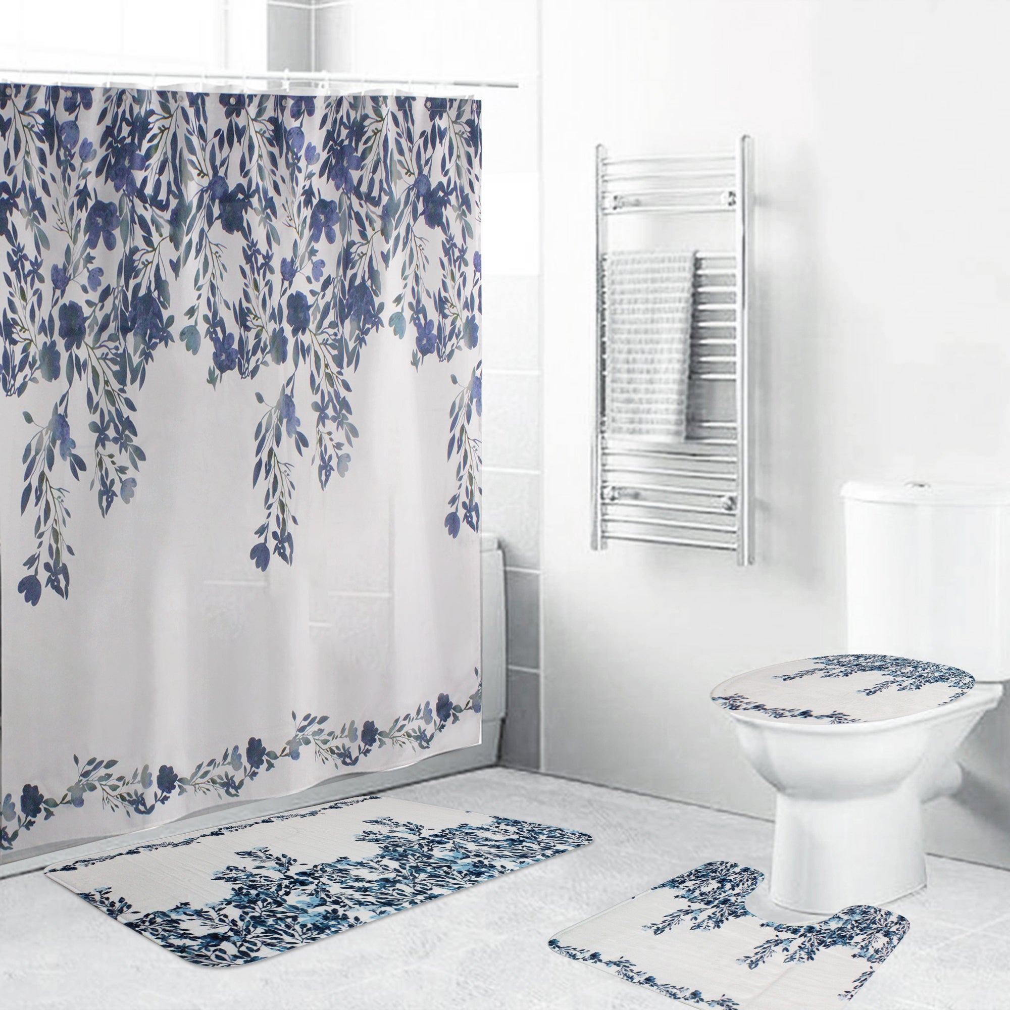 LMA 180cm Floral Fantasy Fabric Shower Curtain & 3 Piece Toilet Cover & Mat Set