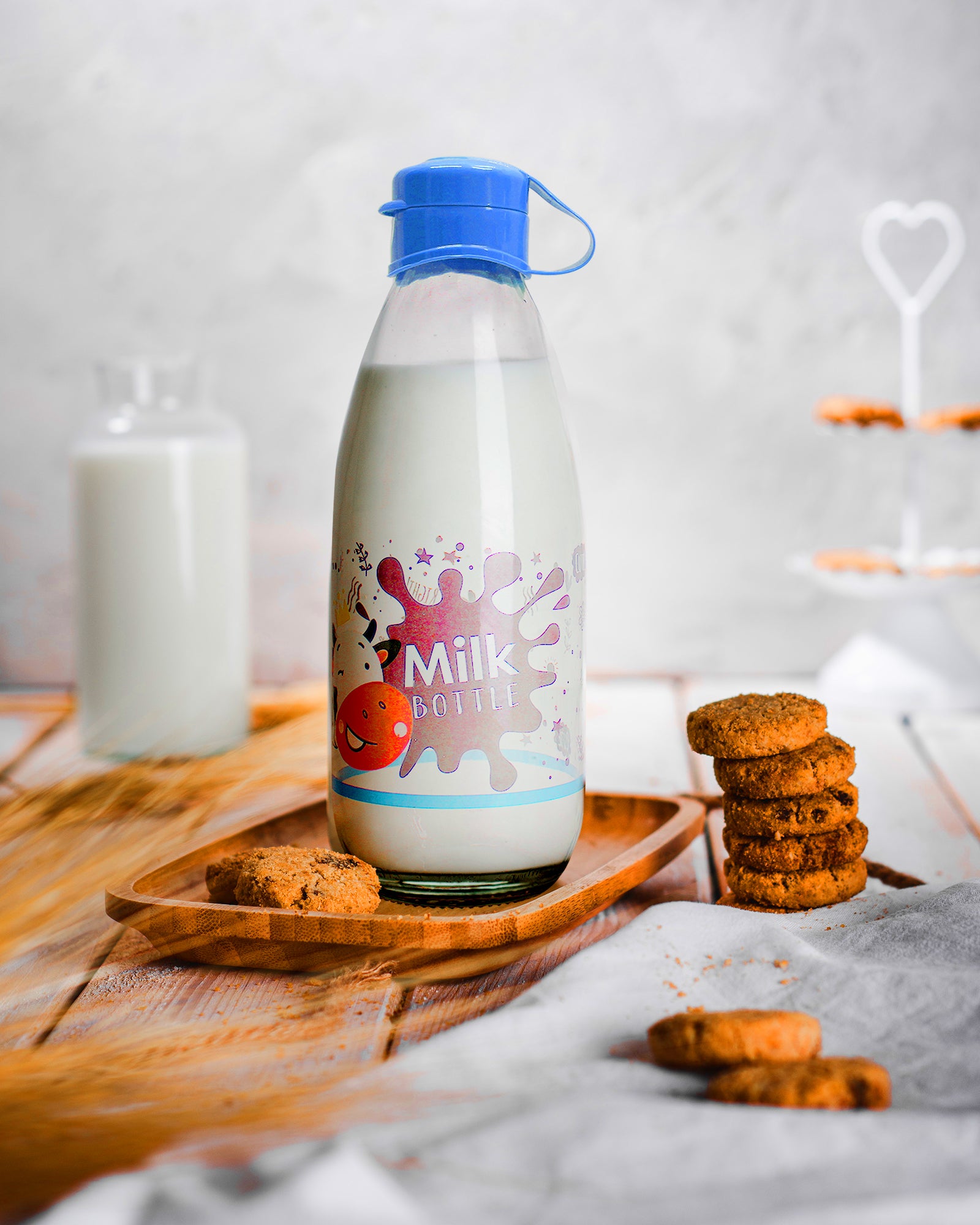 Set of 2 Milk & Water/Juice Refrigerator Safe Glass Bottles - 1 Liter