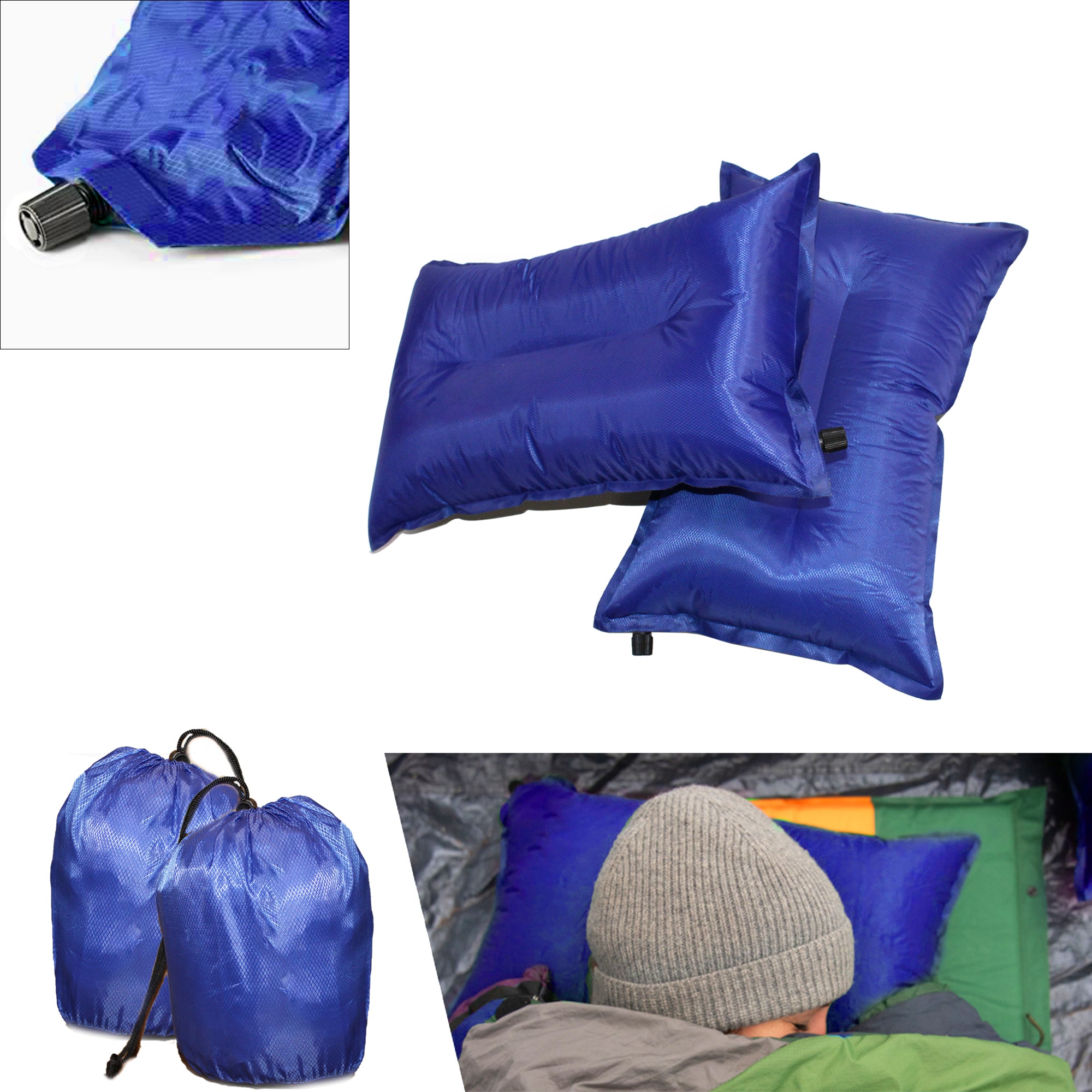 Self Inflating Two Tone Camping Pillows & Headrests 46x29cm - Set of 2