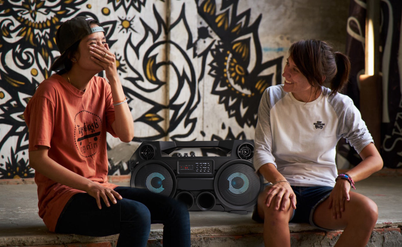 TWS Audio Streaming Boom Box Bluetooth Speaker with Microphone & Remote