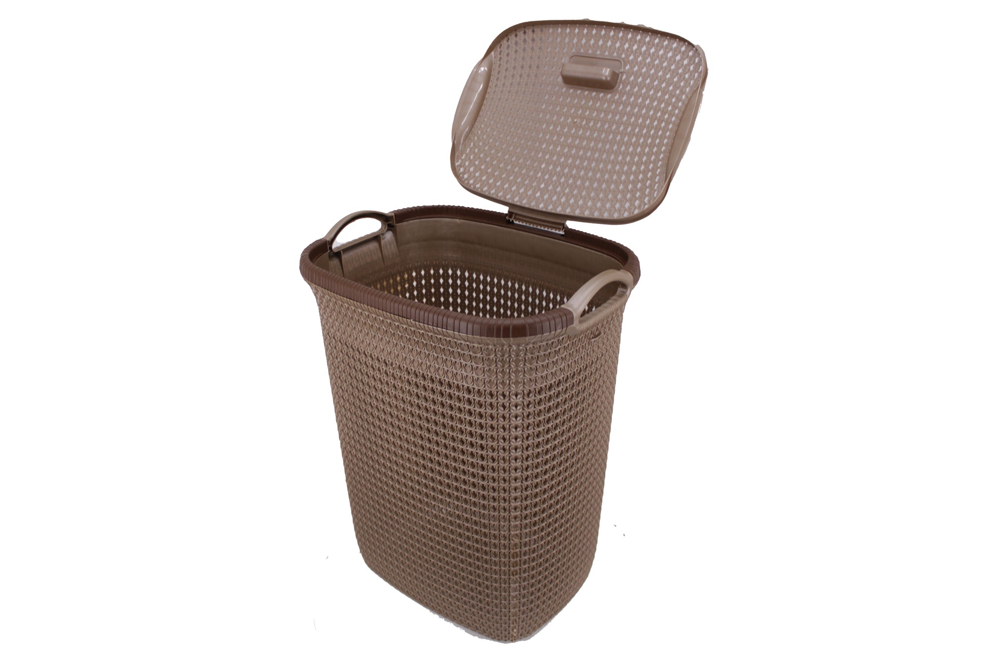 Two Tone PVC Mesh Weave Laundry Basket with Push-2-Lock Lid