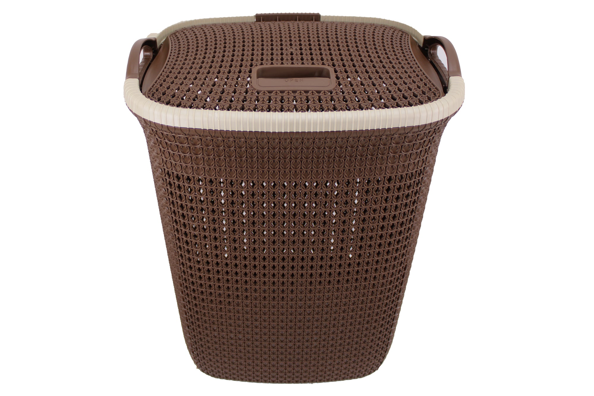 Two Tone PVC Mesh Weave Laundry Basket with Push-2-Lock Lid