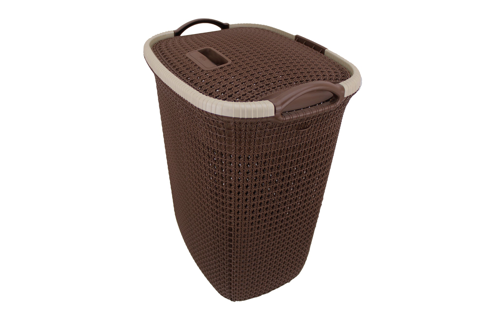 Two Tone PVC Mesh Weave Laundry Basket with Push-2-Lock Lid