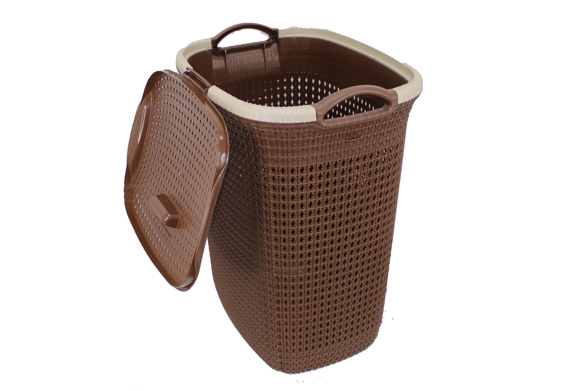 Two Tone PVC Mesh Weave Laundry Basket with Push-2-Lock Lid
