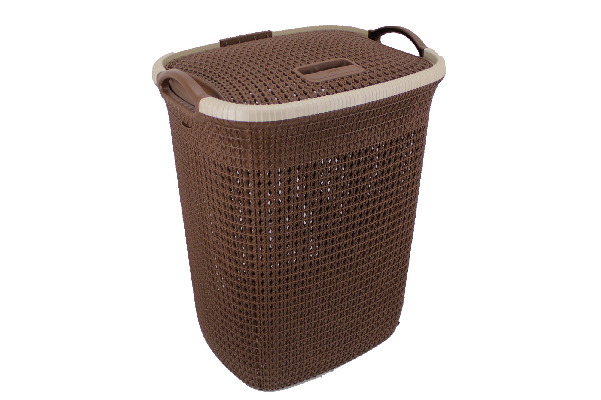 Two Tone PVC Mesh Weave Laundry Basket with Push-2-Lock Lid