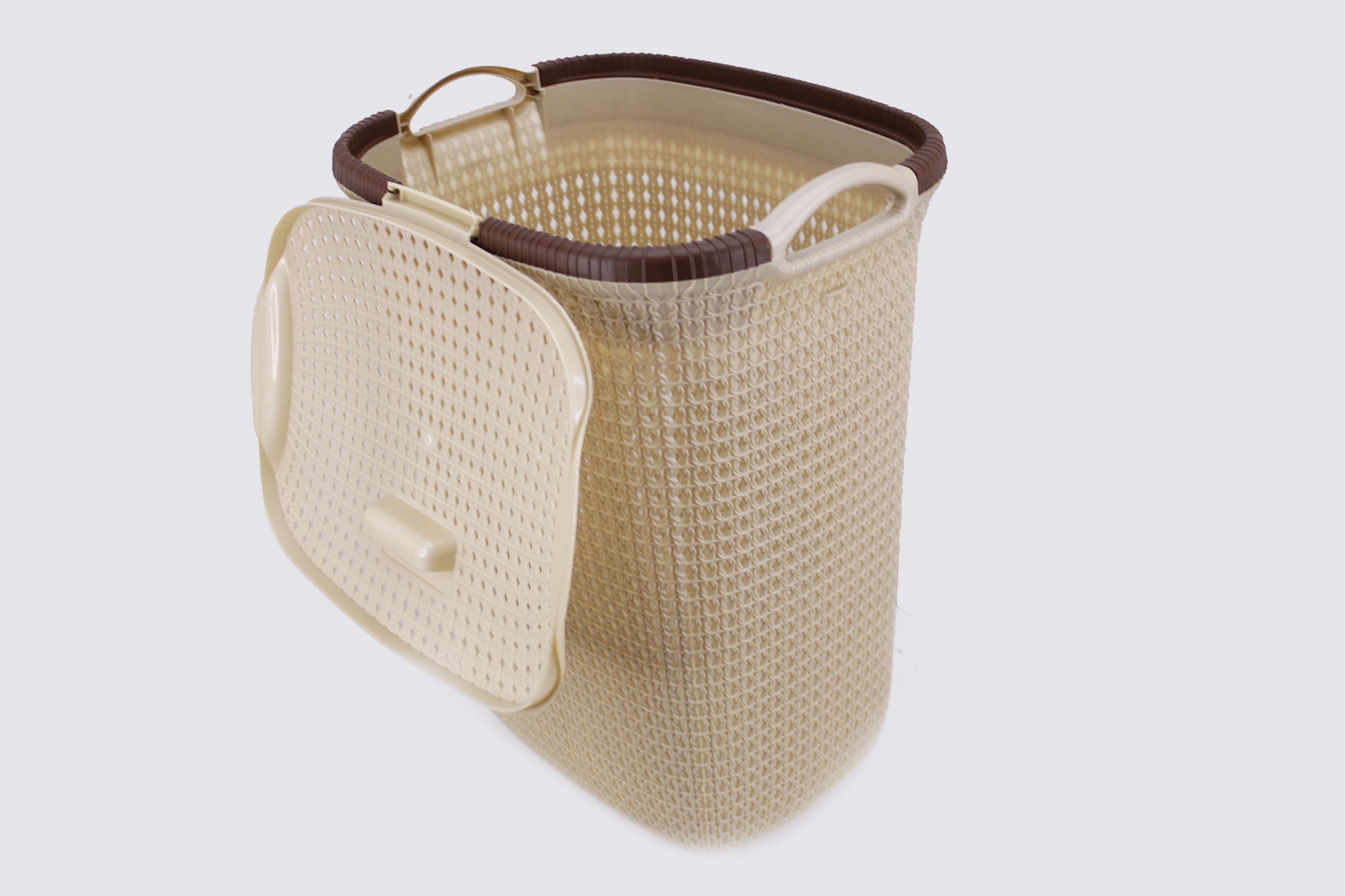 Two Tone PVC Mesh Weave Laundry Basket with Push-2-Lock Lid