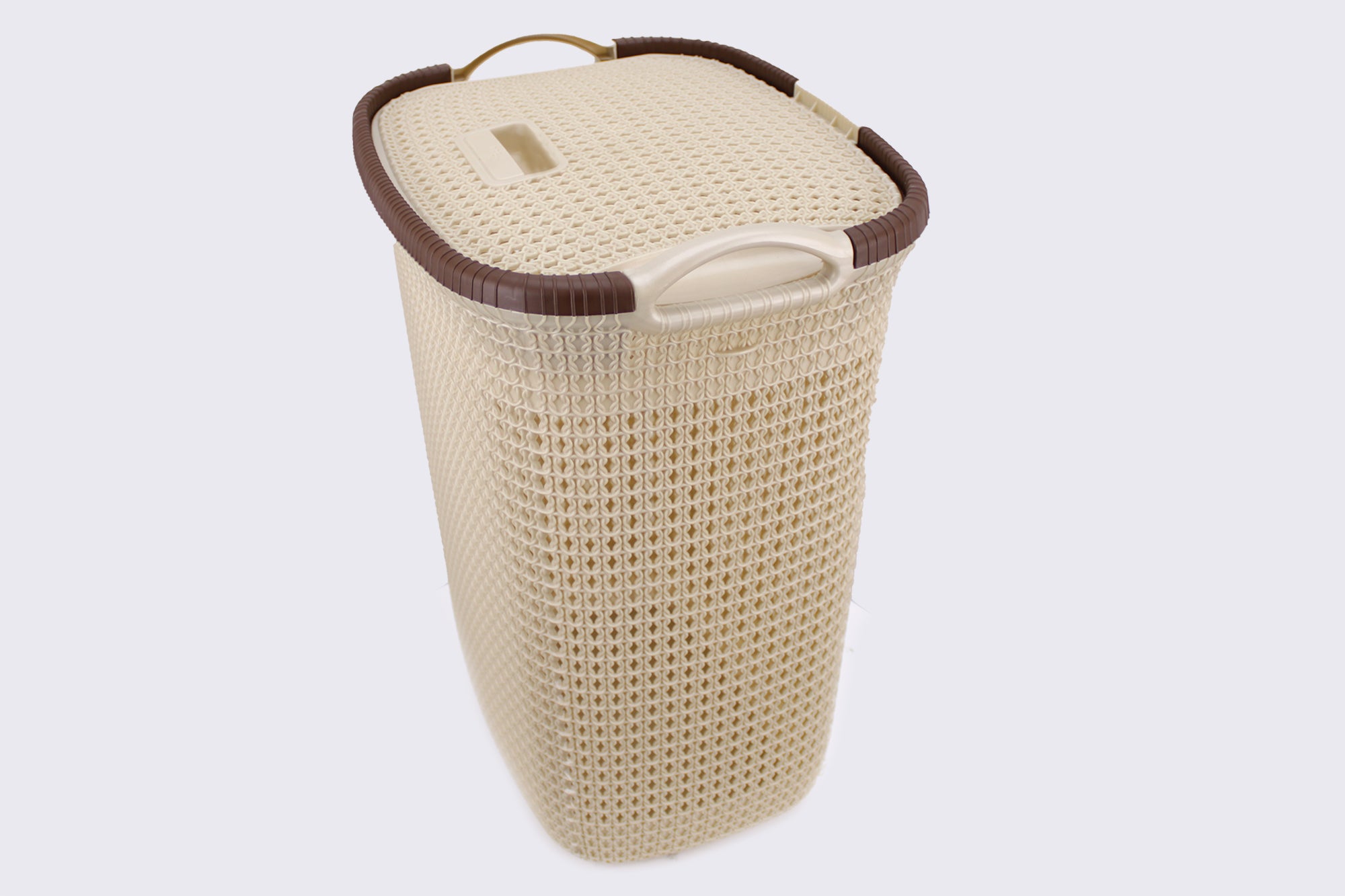 Two Tone PVC Mesh Weave Laundry Basket with Push-2-Lock Lid