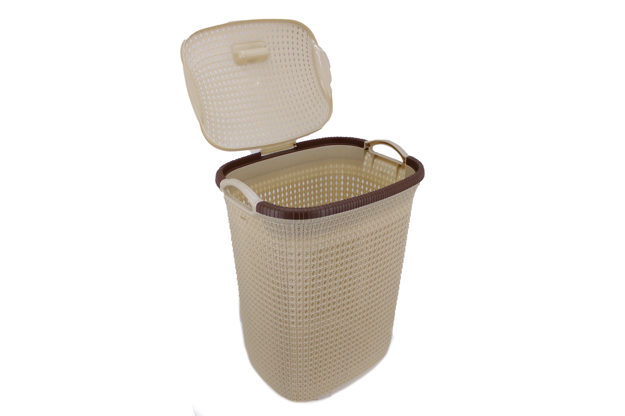 Two Tone PVC Mesh Weave Laundry Basket with Push-2-Lock Lid