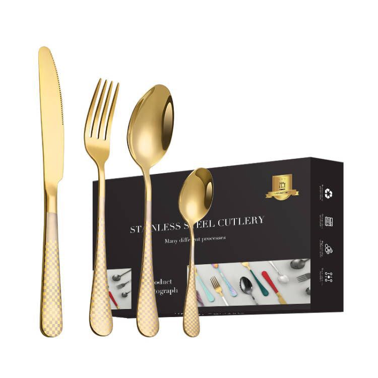 LMA Branded 24 Piece Checkered Finish Cutlery Set & Noir Storage Box