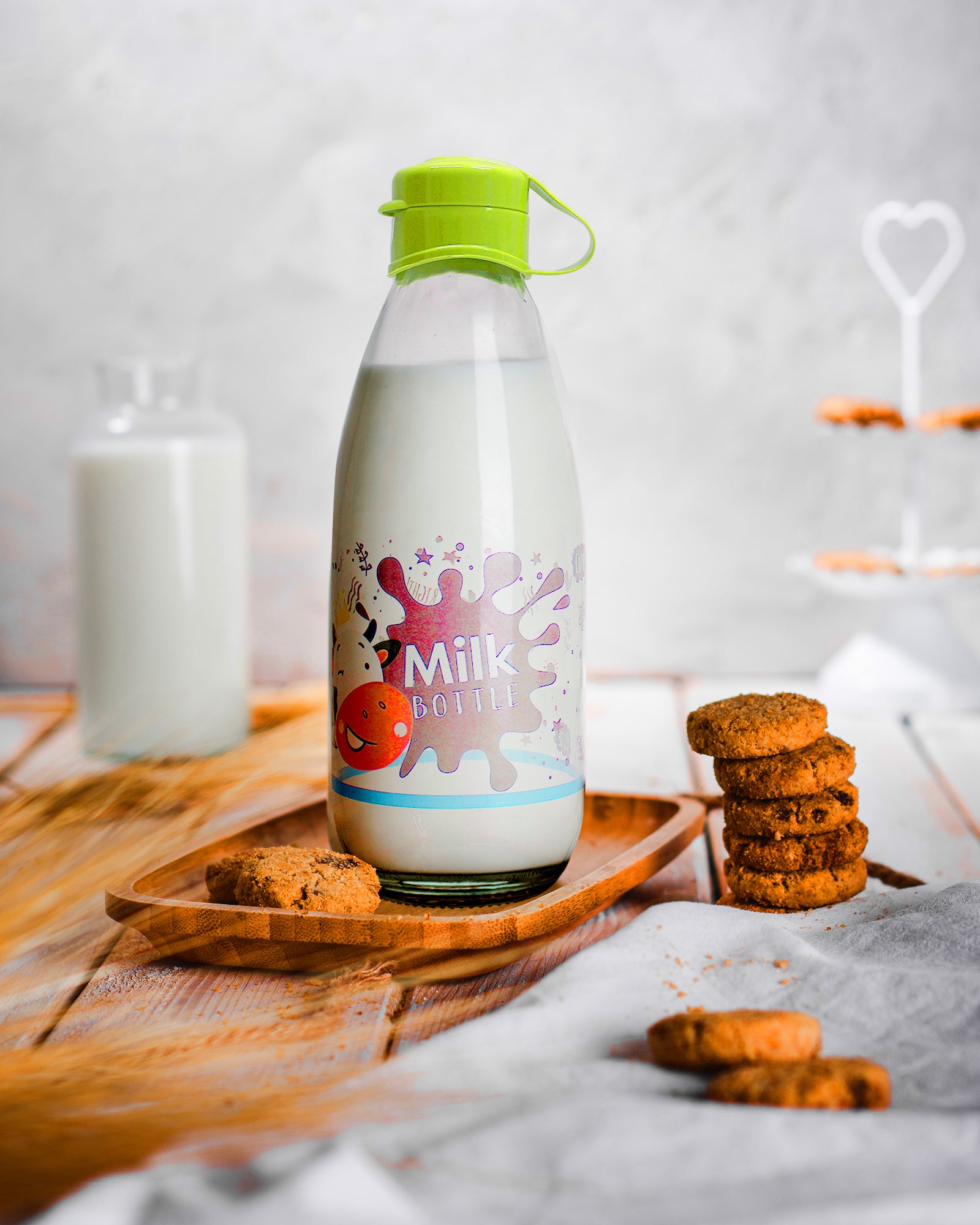 Set of 2 Milk & Water/Juice Refrigerator Safe Glass Bottles - 1 Liter