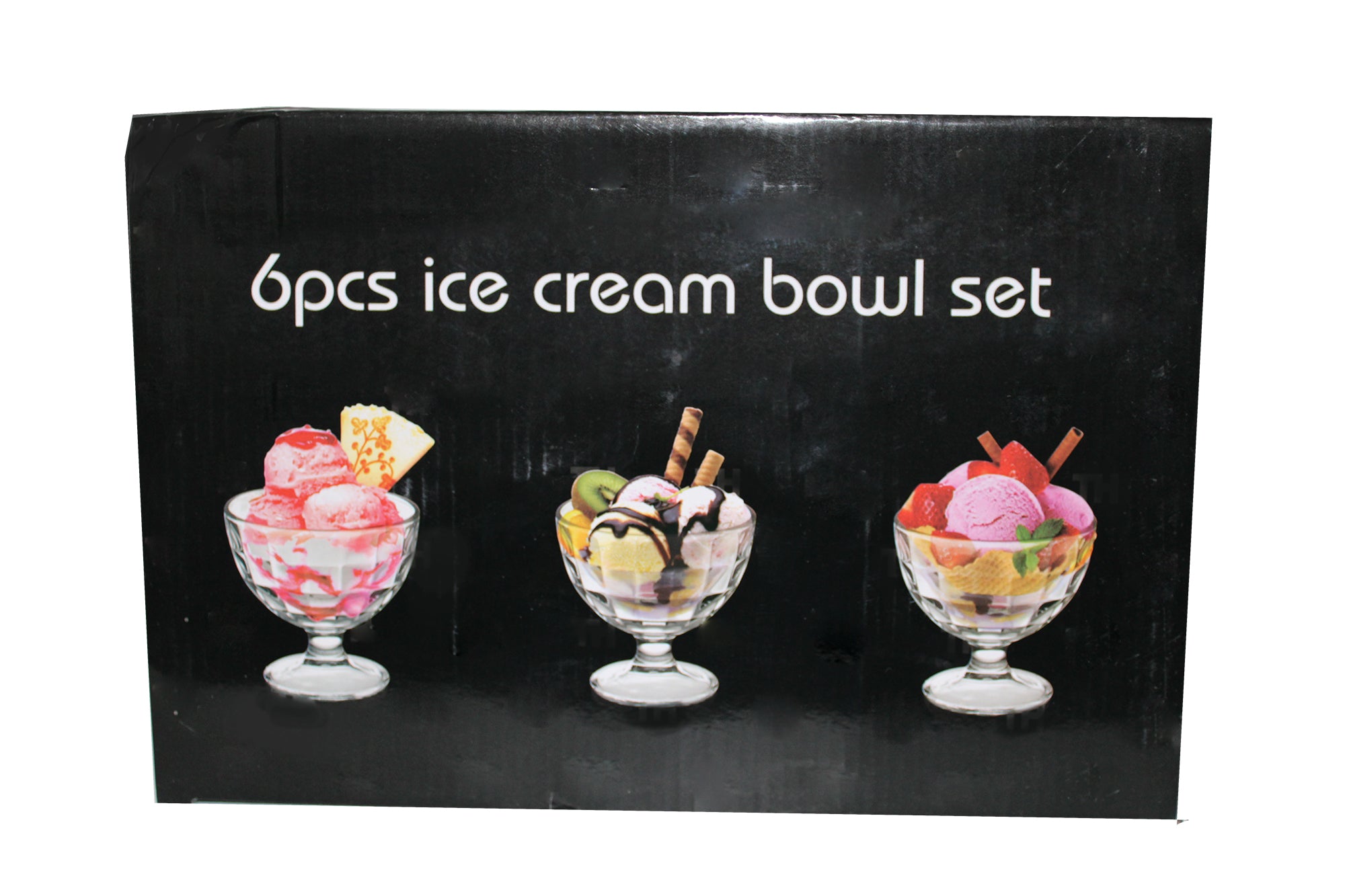 6 Piece Diamond Glass Ice Cream & Sundae Bowl Set