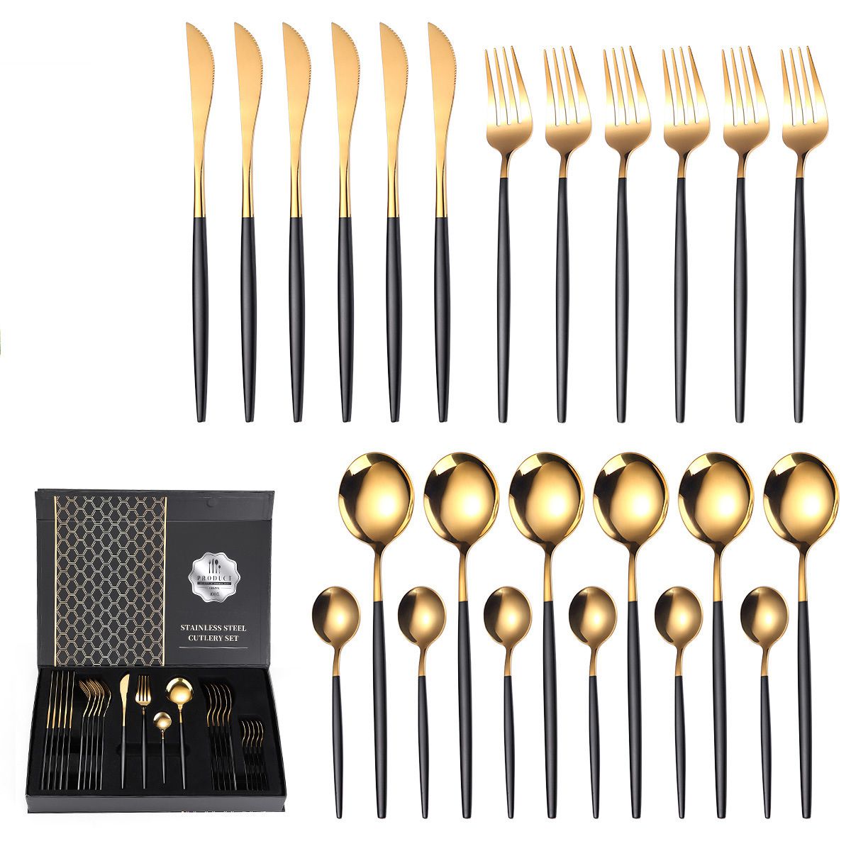 LMA 24 Piece Two-Tone Flatware Set In Elegant Noir Gift Box