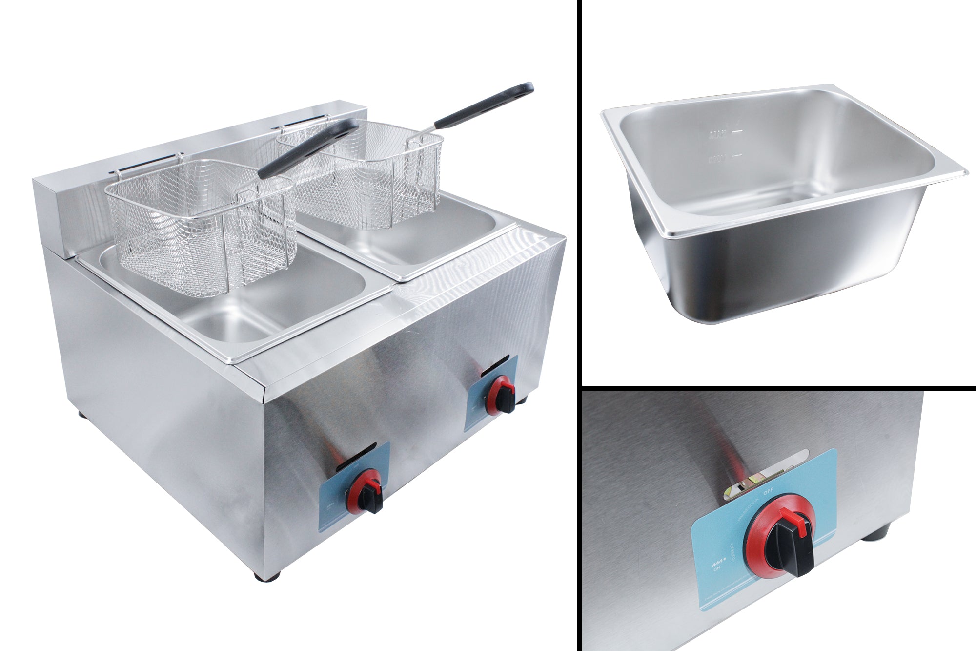 12 Liter Double Pan Commercial Gas Fryer with Tube Burners