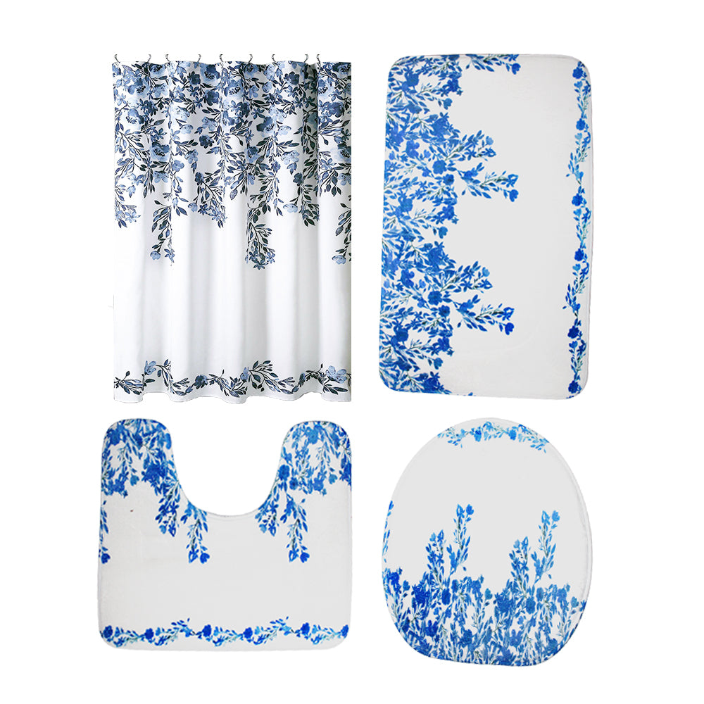 LMA 180cm Floral Fantasy Fabric Shower Curtain & 3 Piece Toilet Cover & Mat Set - Teal