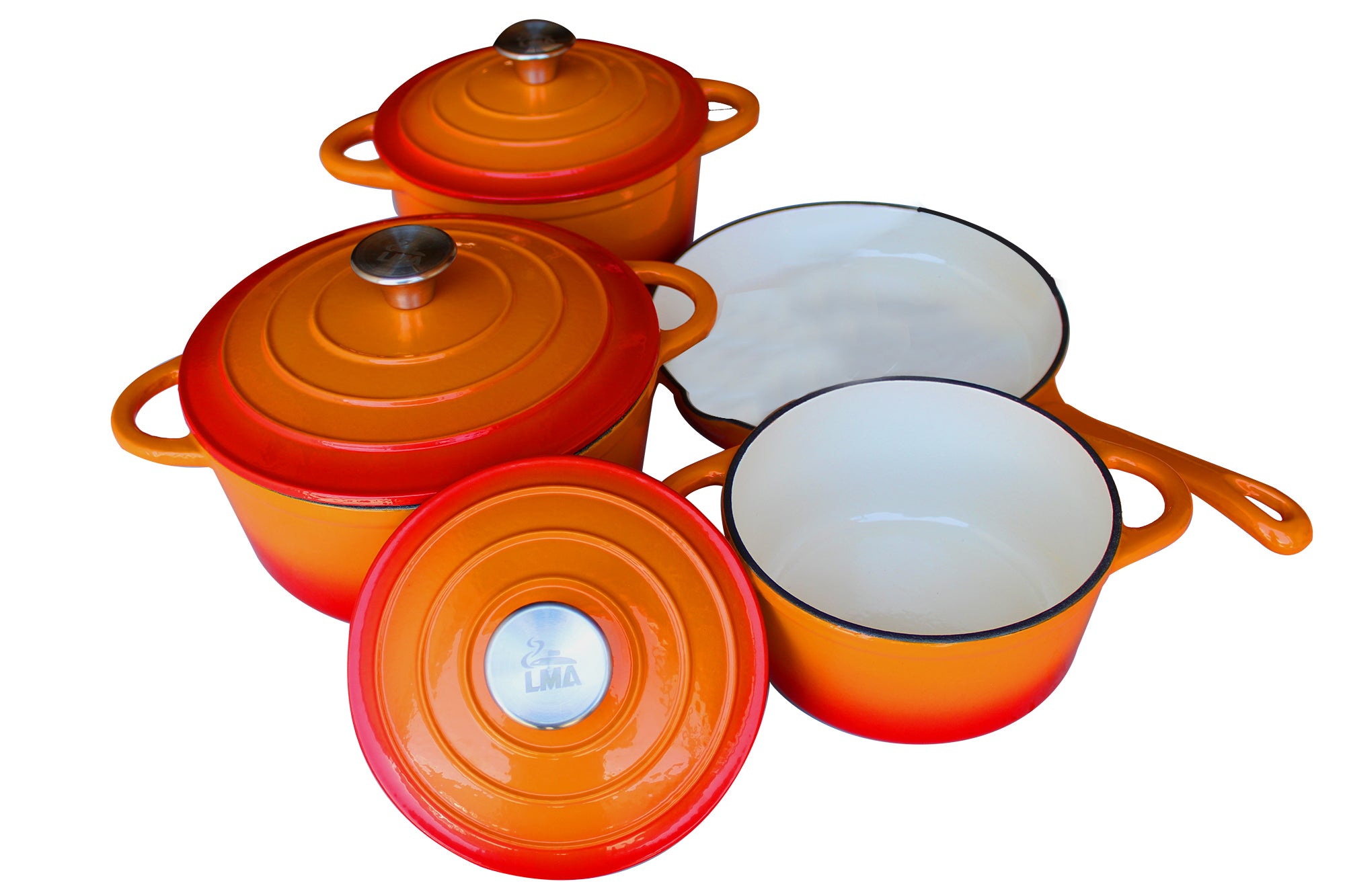 7 Piece Cast Iron Dutch Oven Cookware Set - Sunset Orange (USD 182.00) -  Web9 Shop