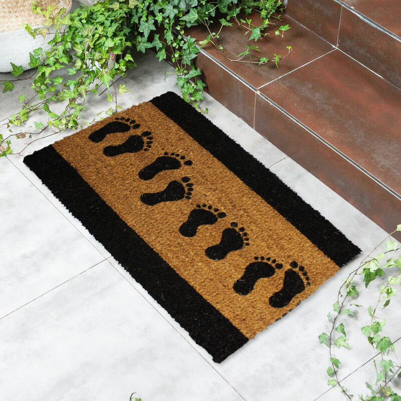 40x60cm Printed Coir Door Mat with Non-Slip Backing - Happy Feet