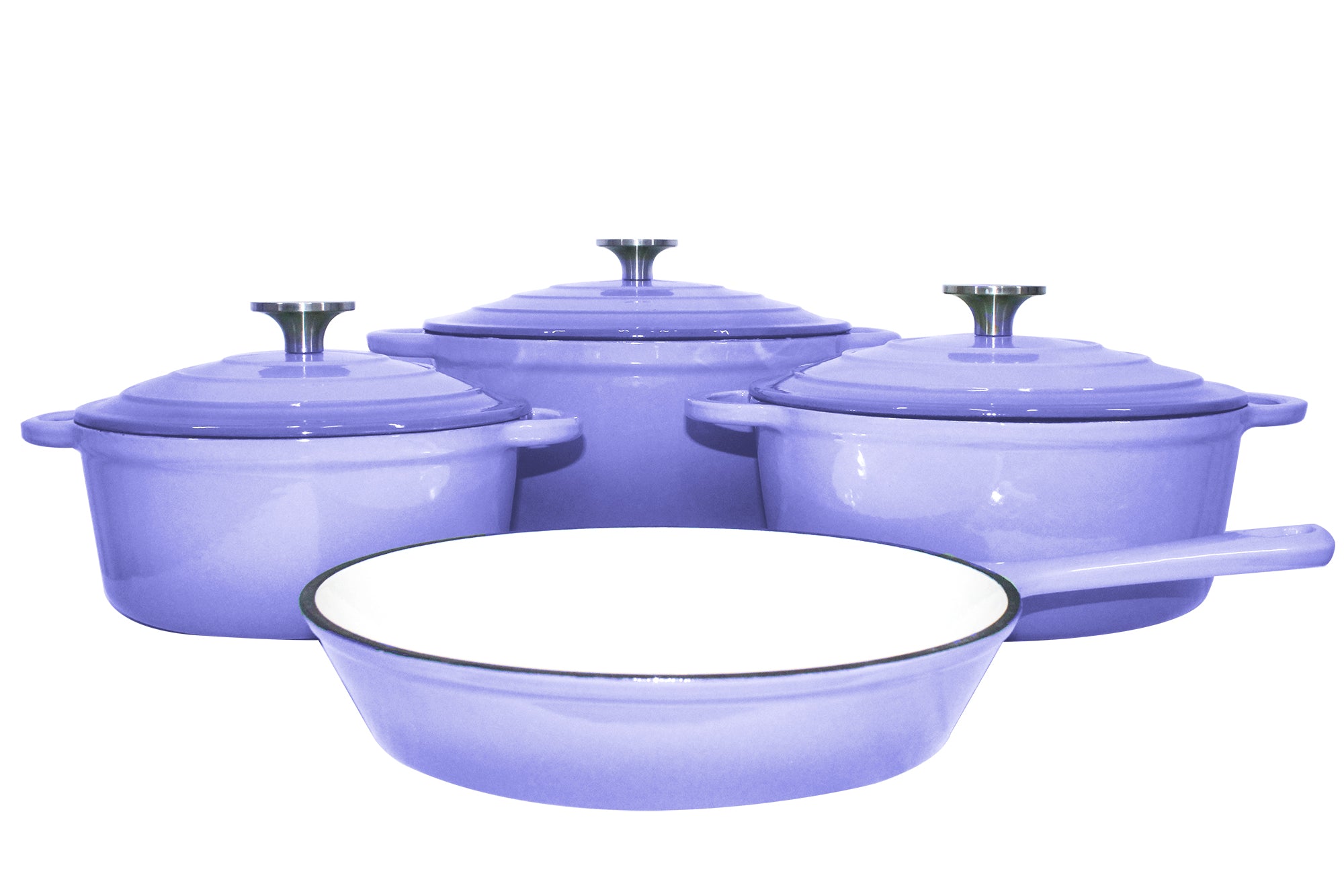 King Cuisine 7 Piece Glazed Cast Iron Dutch Oven Cookware Pot & Pan Set - Purple