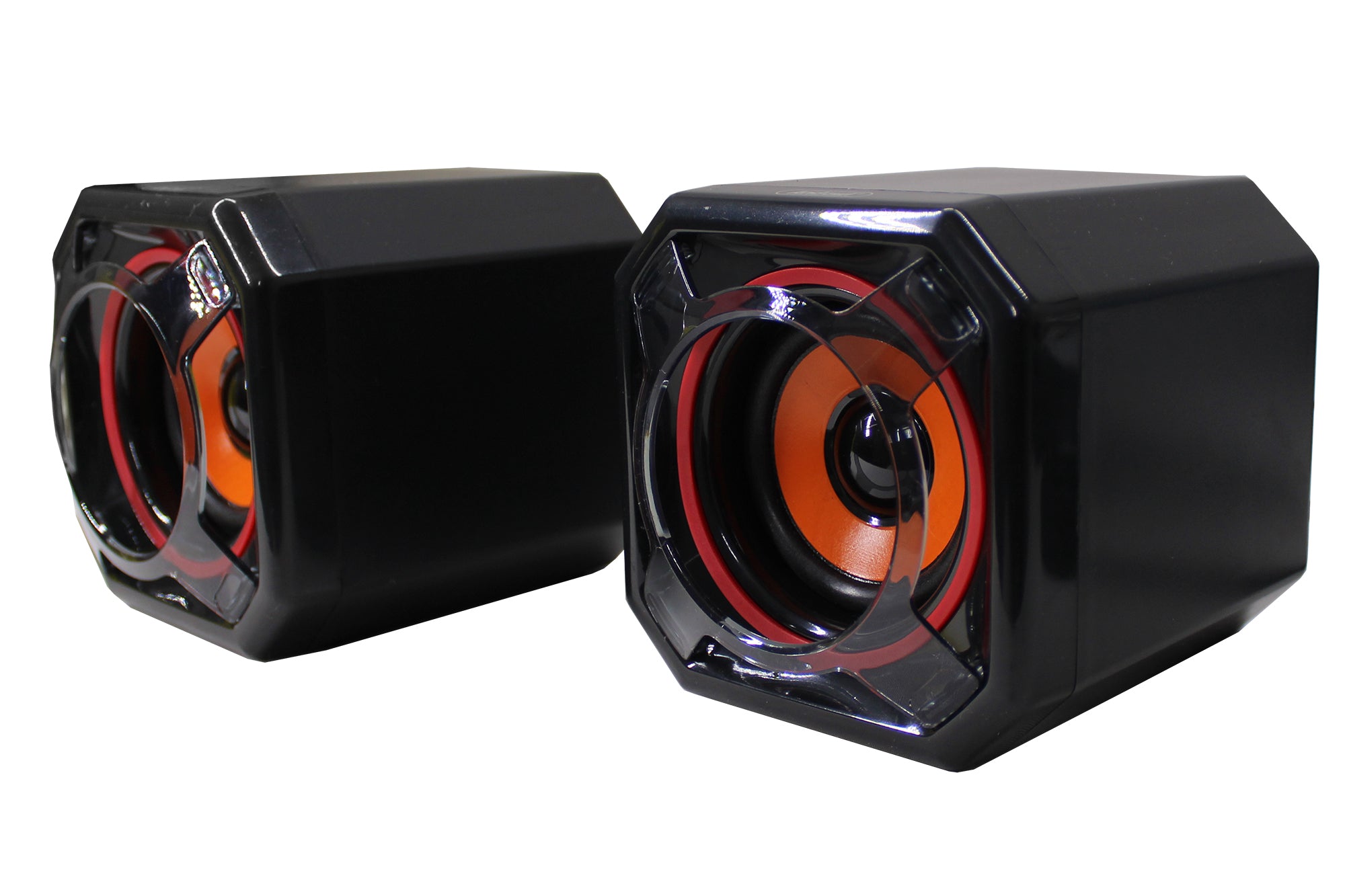 USB 2.0 10 Watt Wired Mega-Bass Cuboid Computer Speakers BLK / ORG