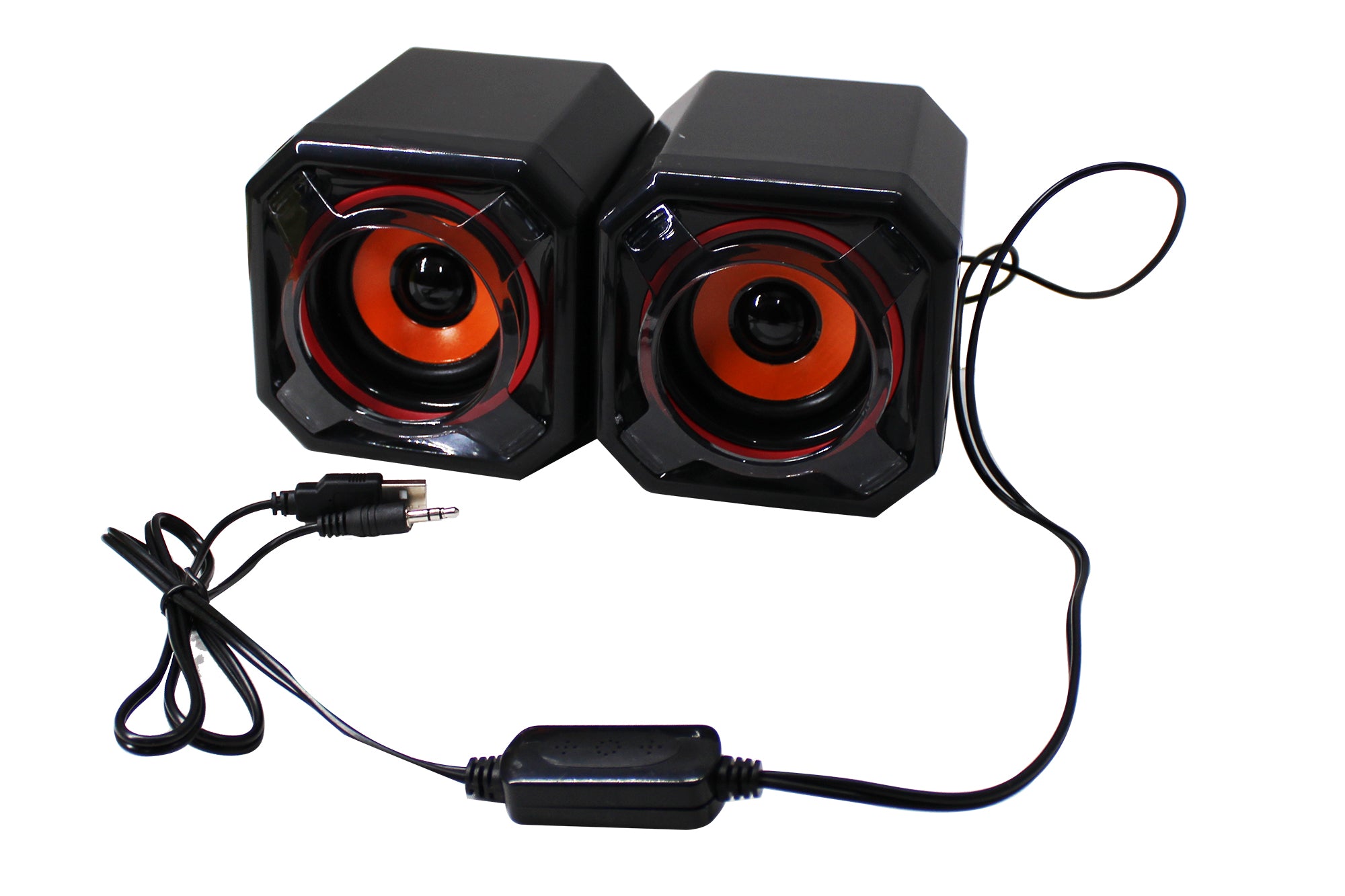 USB 2.0 10 Watt Wired Mega-Bass Cuboid Computer Speakers BLK / ORG
