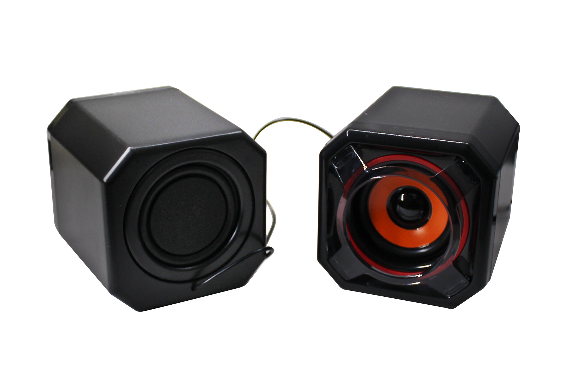 USB 2.0 10 Watt Wired Mega-Bass Cuboid Computer Speakers BLK / ORG