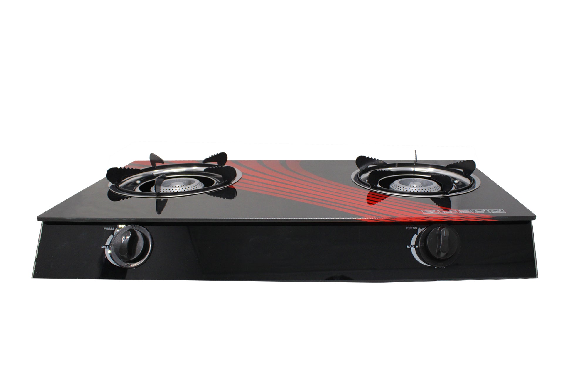 Two-Burner Auto-Ignition Tempered Glass Panel Gas Stove - Red Stripes