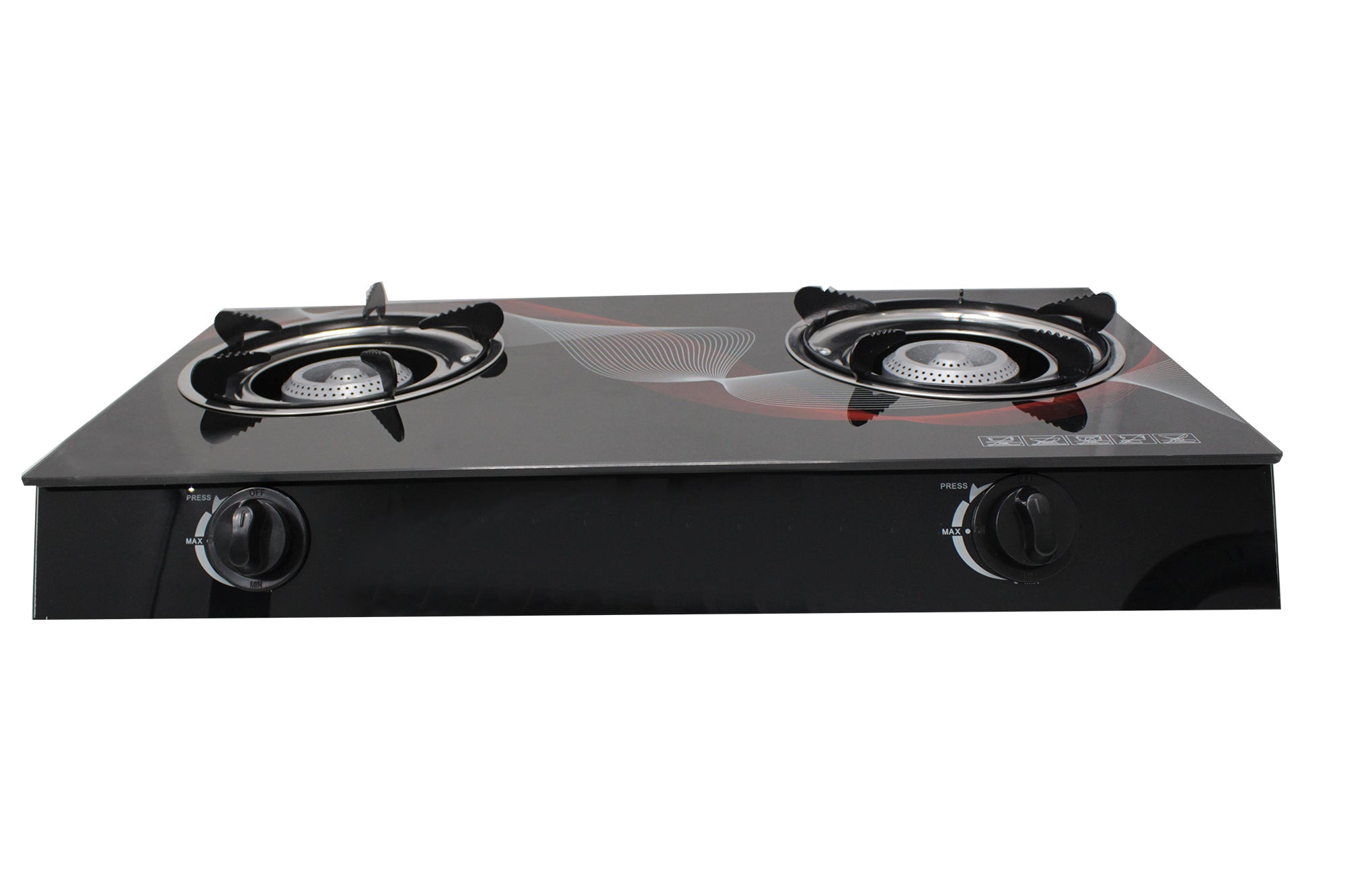 Dual Stand Auto-Ignition Tempered Glass & Grey Burner Gas Stove - Red Swirl