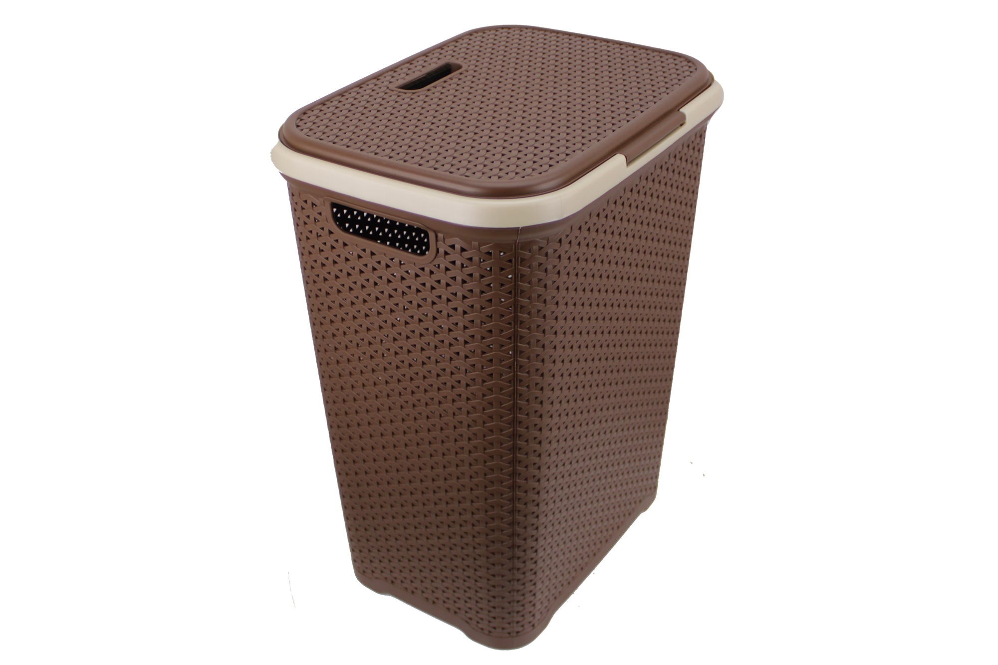 Two Tone PVC REED Weave Laundry Basket with Push-2-Lock Lid