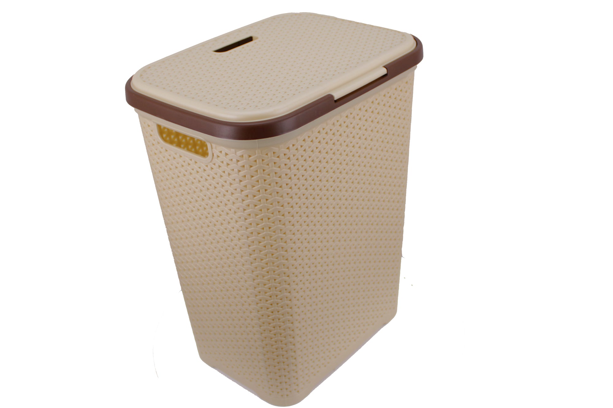 Two Tone PVC REED Weave Laundry Basket with Push-2-Lock Lid