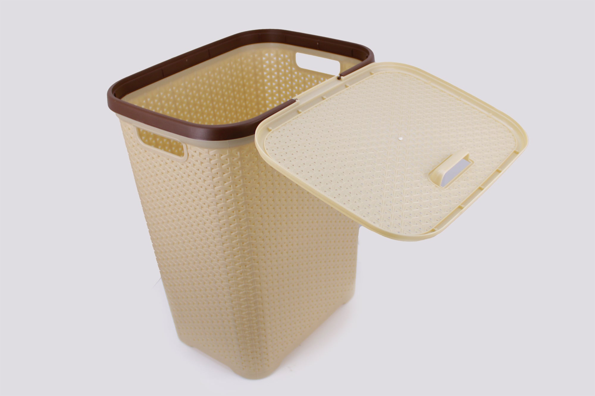 Two Tone PVC REED Weave Laundry Basket with Push-2-Lock Lid