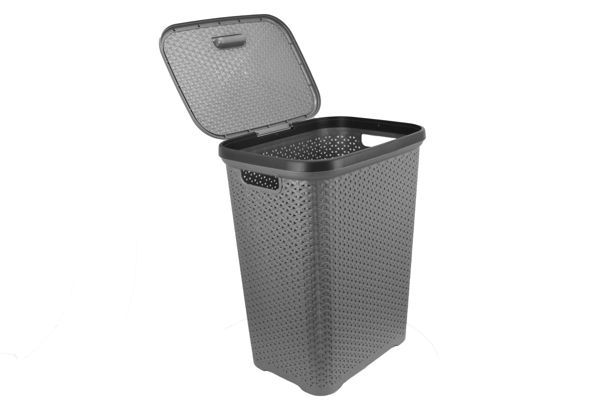 Two Tone PVC REED Weave Laundry Basket with Push-2-Lock Lid