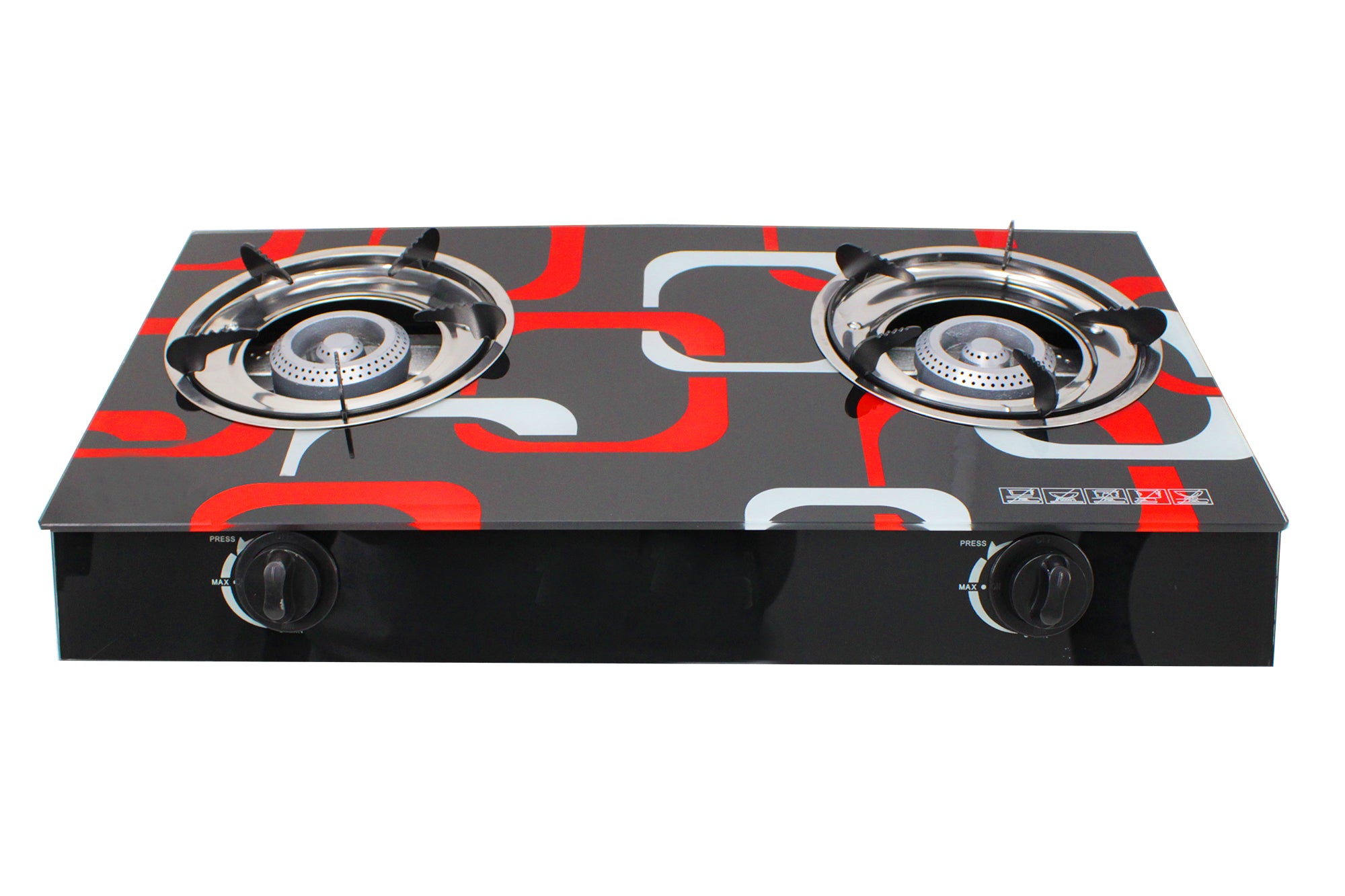 Two Burner Auto-Ignition Tempered Glass Panel Gas Stove - Red Square Edition