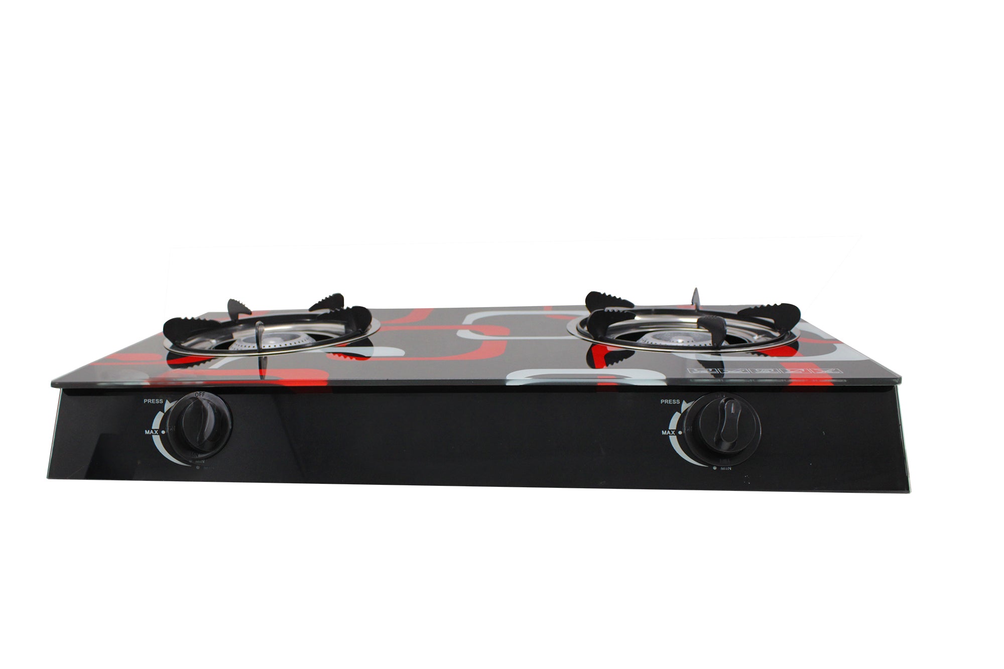 Two Burner Auto-Ignition Tempered Glass Panel Gas Stove - Red Square Edition