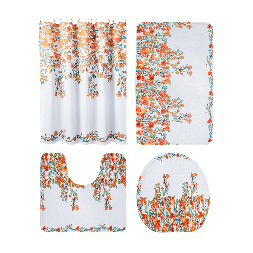 LMA 180cm Floral Fantasy Fabric Shower Curtain & 3 Piece Toilet Cover & Mat Set