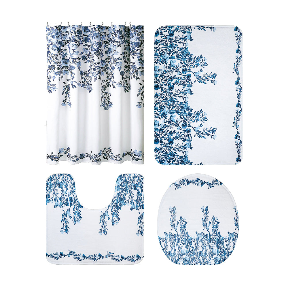 LMA 180cm Floral Fantasy Fabric Shower Curtain & 3 Piece Toilet Cover & Mat Set
