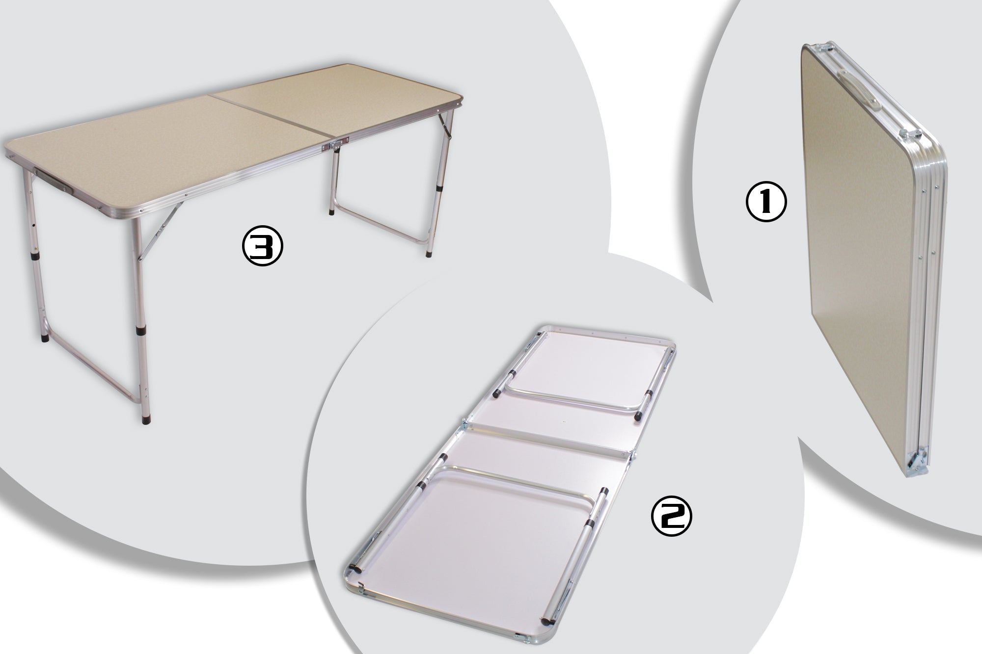 160x60cm Adjustable Height Cream Marbling Top Aluminium Frame Folding Table