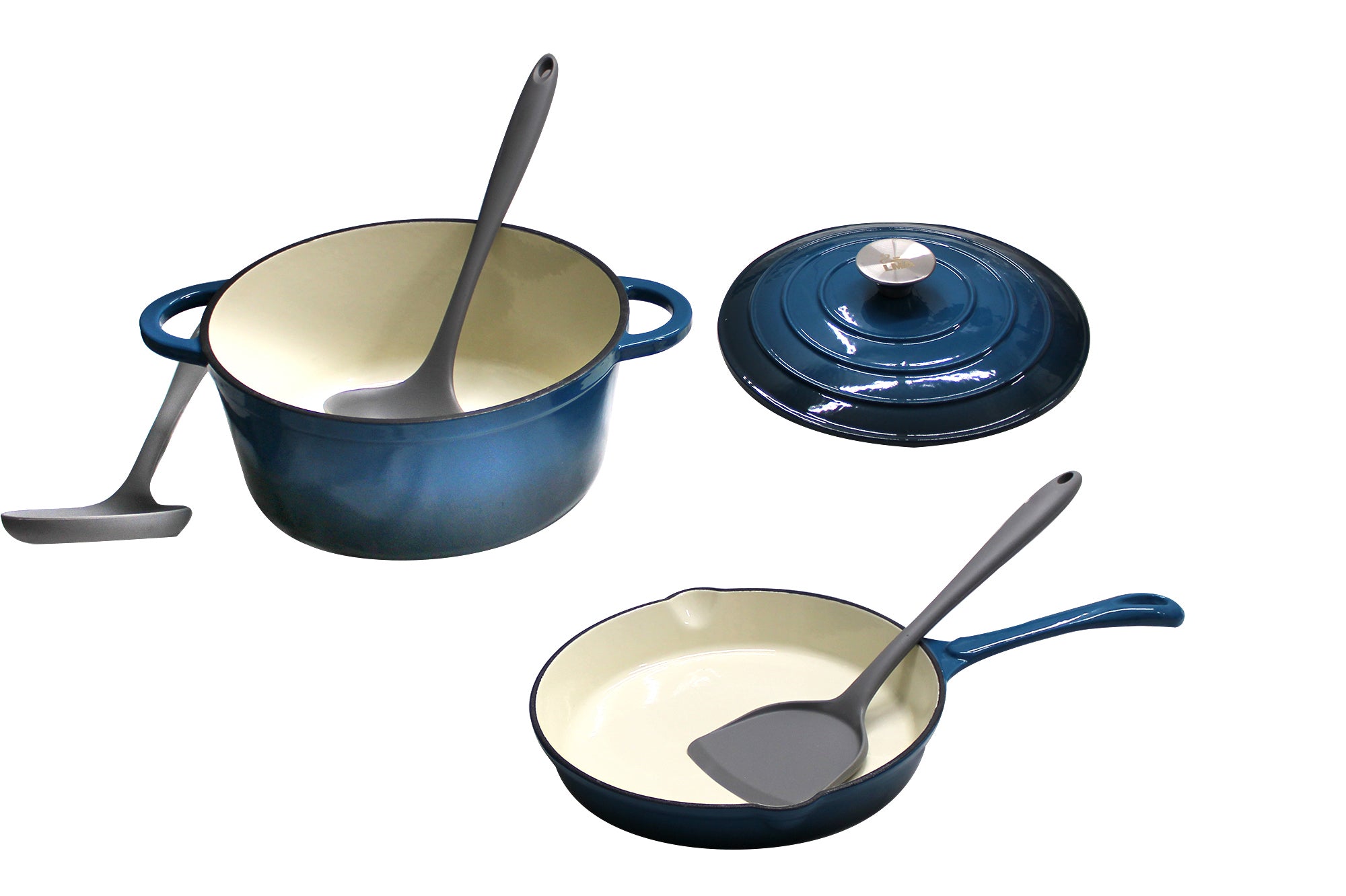 LMA Branded - 10 Piece Cast-Iron Cookware Pots & Silicone Kitchen Utensil Set