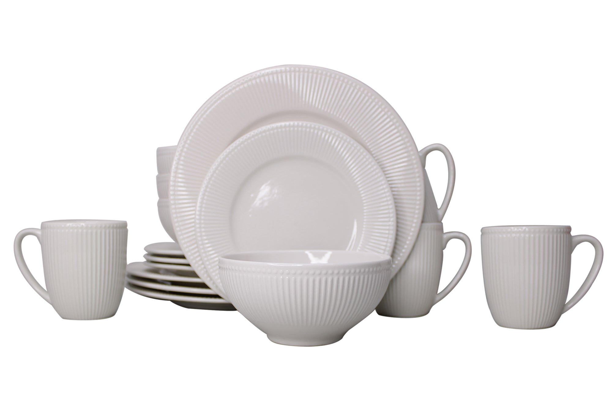 16 Piece Ivory White Embossed Ceramic Dinnerware Set - Design 09