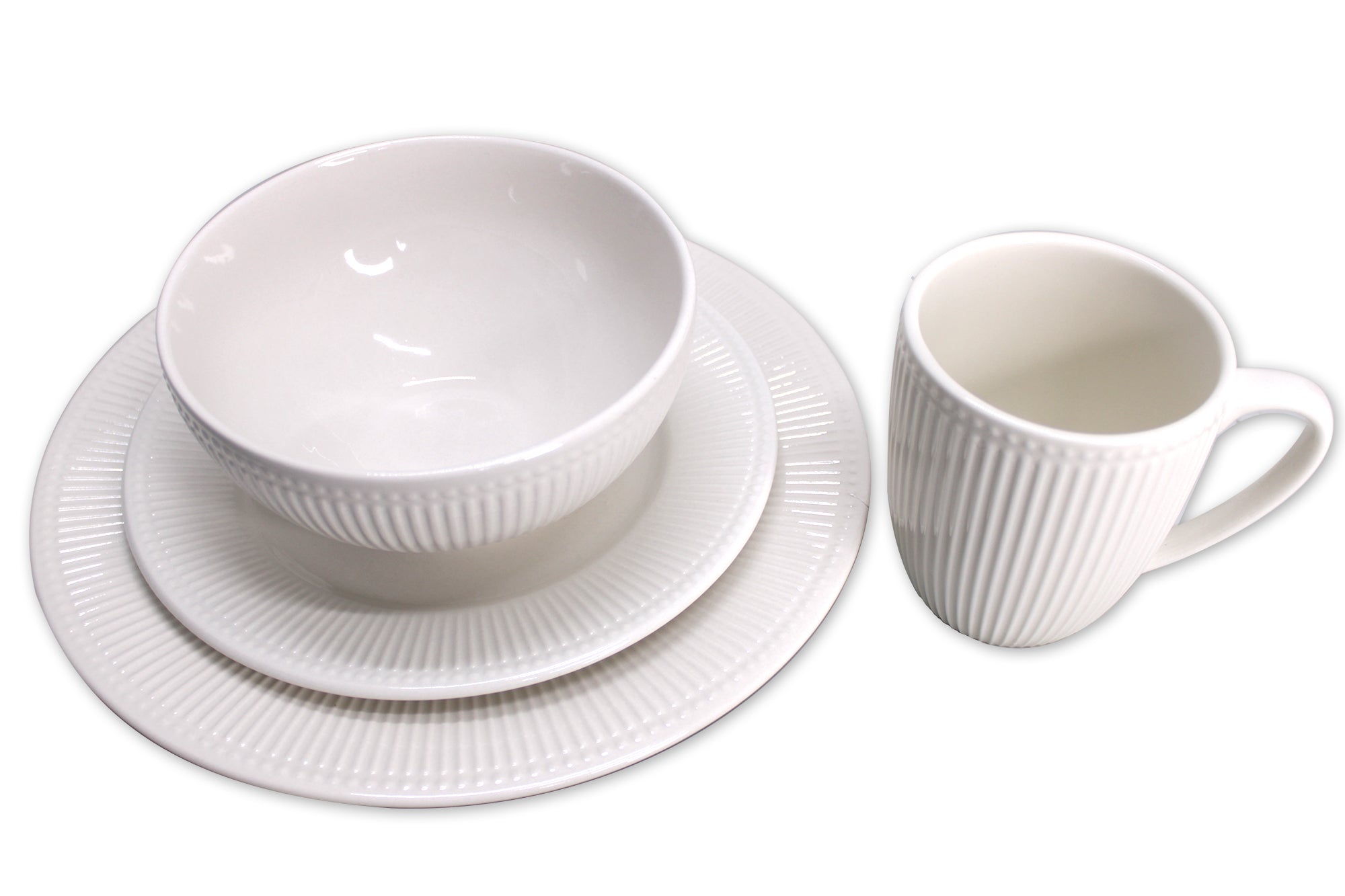 16 Piece Ivory White Embossed Ceramic Dinnerware Set - Design 09