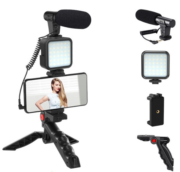 Smartphone Video & Microphone Vlogging Kit with LED Light & Tripod Stand