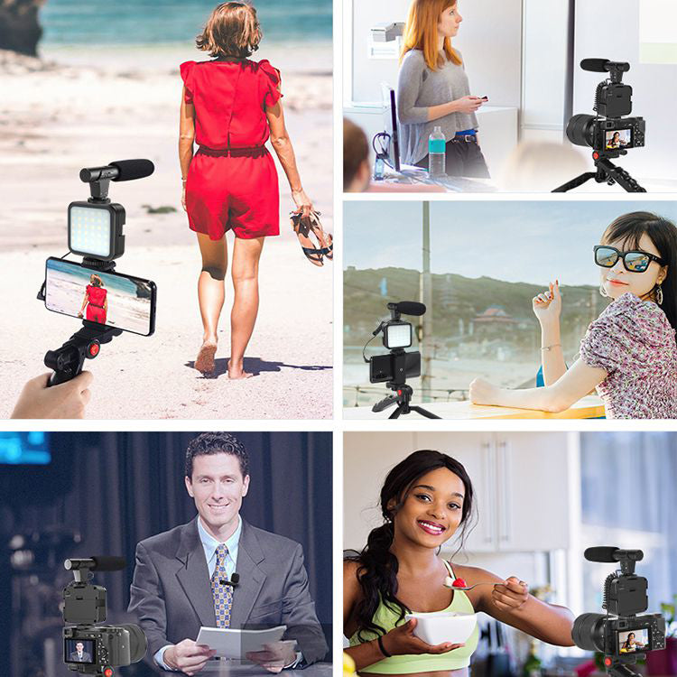 Smartphone Video & Microphone Vlogging Kit with LED Light & Tripod Stand