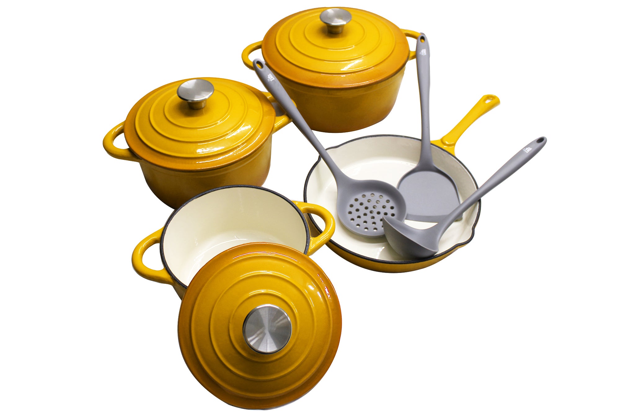 LMA Branded - 10 Piece Cast-Iron Cookware Pots & Silicone Kitchen Utensil Set